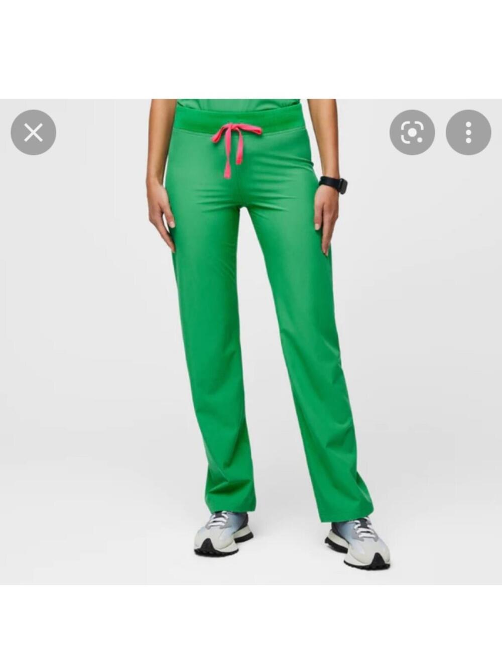 Figs Green Scrub Pants with Pink Drawstring